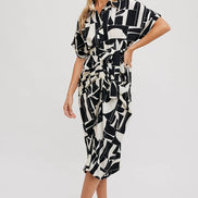 BLUIVY ABSTRACT PRINTED MIDI SHIRT DRESS