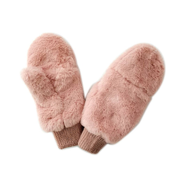 FASHION CITY Solid Faux Fur Mittens