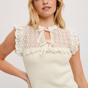 CONTRAST CROCHET KNIT TOP