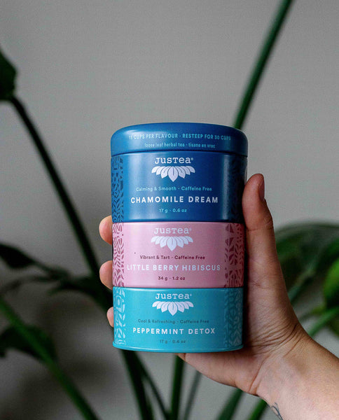 JUST TEA Herbal Tea Trio Tin & Spoon - Organic, Fair-Trade Tea Gift