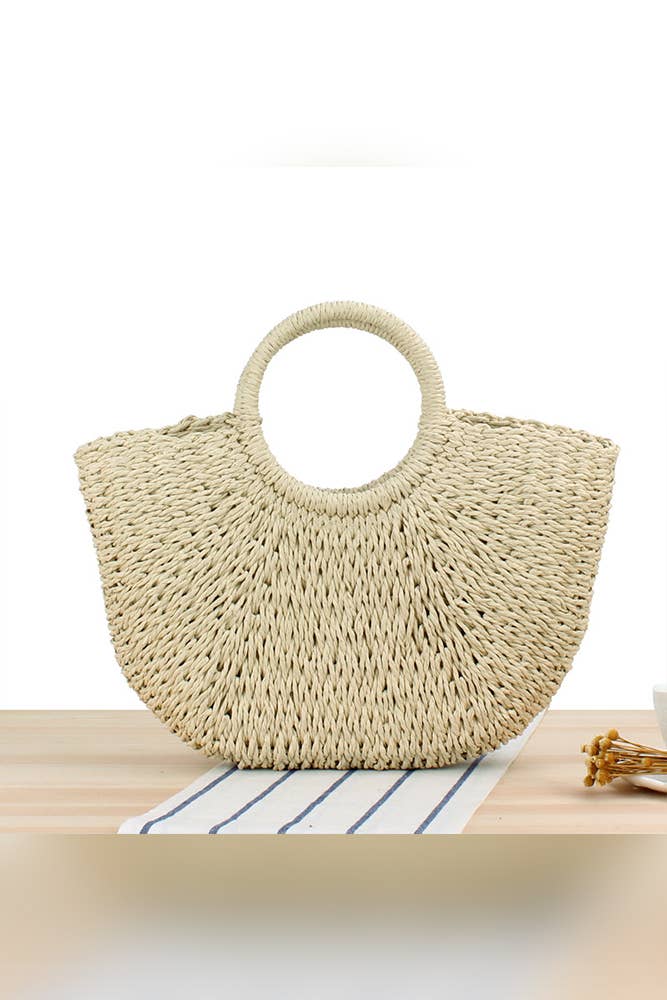 Hand Knitting Casual Summer Beach Straw Bag