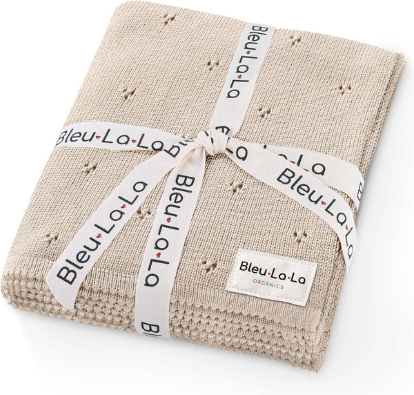 Bleu La La 100% Organic Cotton Pointelle Swaddle Receiving Baby Blanket