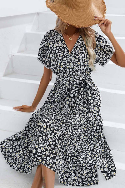 Wrap V Neck Tulip Sleeves Maxi Floral Dress ZZKF1015