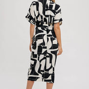 BLUIVY ABSTRACT PRINTED MIDI SHIRT DRESS