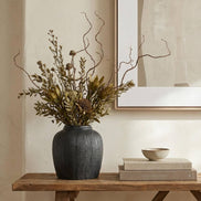 Terracotta Vase, Ribbed Charcoal Finish - Mirella