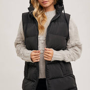 BLUIVY HOODED ZIPPER DOWN LONGLINE PUFFER VEST