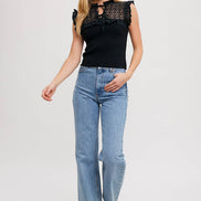 CONTRAST CROCHET KNIT TOP