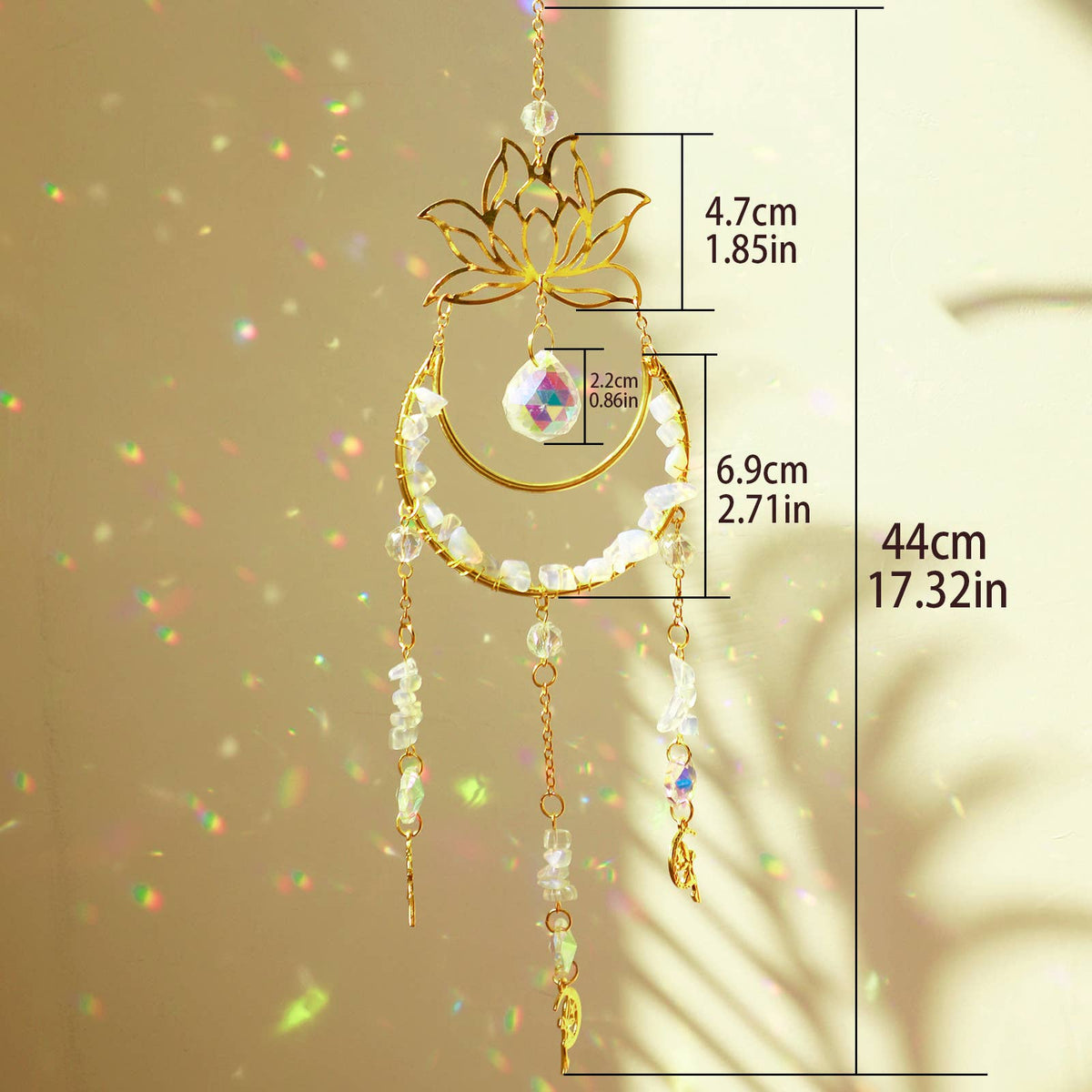 Crystolver Lotus Moon Suncatcher Crystal Prism Hanging