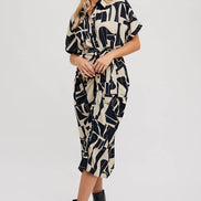 BLUIVY ABSTRACT PRINTED MIDI SHIRT DRESS
