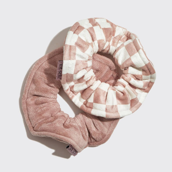 KITSCH Microfiber Quick-Dry Towel Scrunchie 2PC- Terracotta Checker