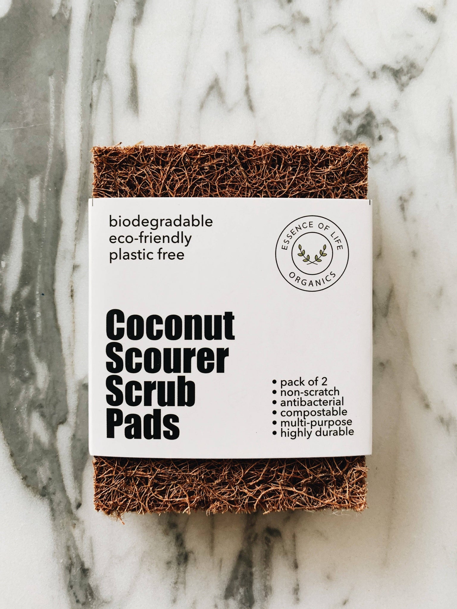 Essence of Life Organics Coconut Scourer Scrub Pads, 100% plant based and compostable, pack of 2