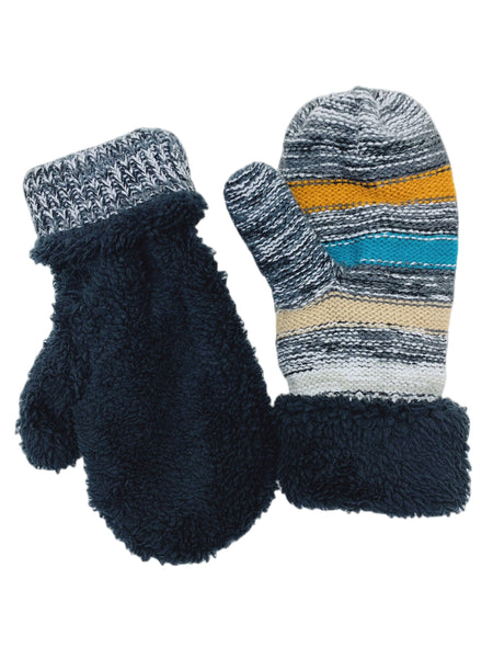 JC SUNNY Reversible Color Stripes & Sherpa Fleece Mittens