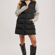 BLUIVY HOODED ZIPPER DOWN LONGLINE PUFFER VEST