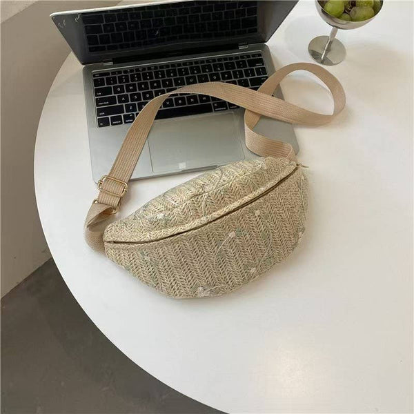 JOSSLYN RAFFIA STRAW WAIST FANNY PACK CROSSBODY BELT BAG