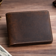 Men’s Full-Grain Crazy Leather Bifold Wallet with ID Window