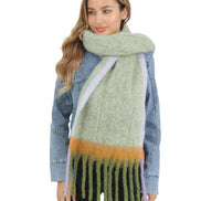 JC021030 Long Fringe Cozy Fuzzy Two-Tone Ombre Scarf