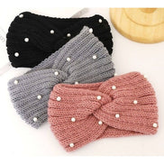 12pk Pearls Deco Knitted Bow Twist Turban Headband