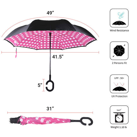 SELINI Pink Big Polka Dot Double Layer Inverted Umbrella - UM18063