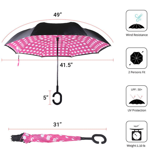 SELINI Pink Big Polka Dot Double Layer Inverted Umbrella - UM18063