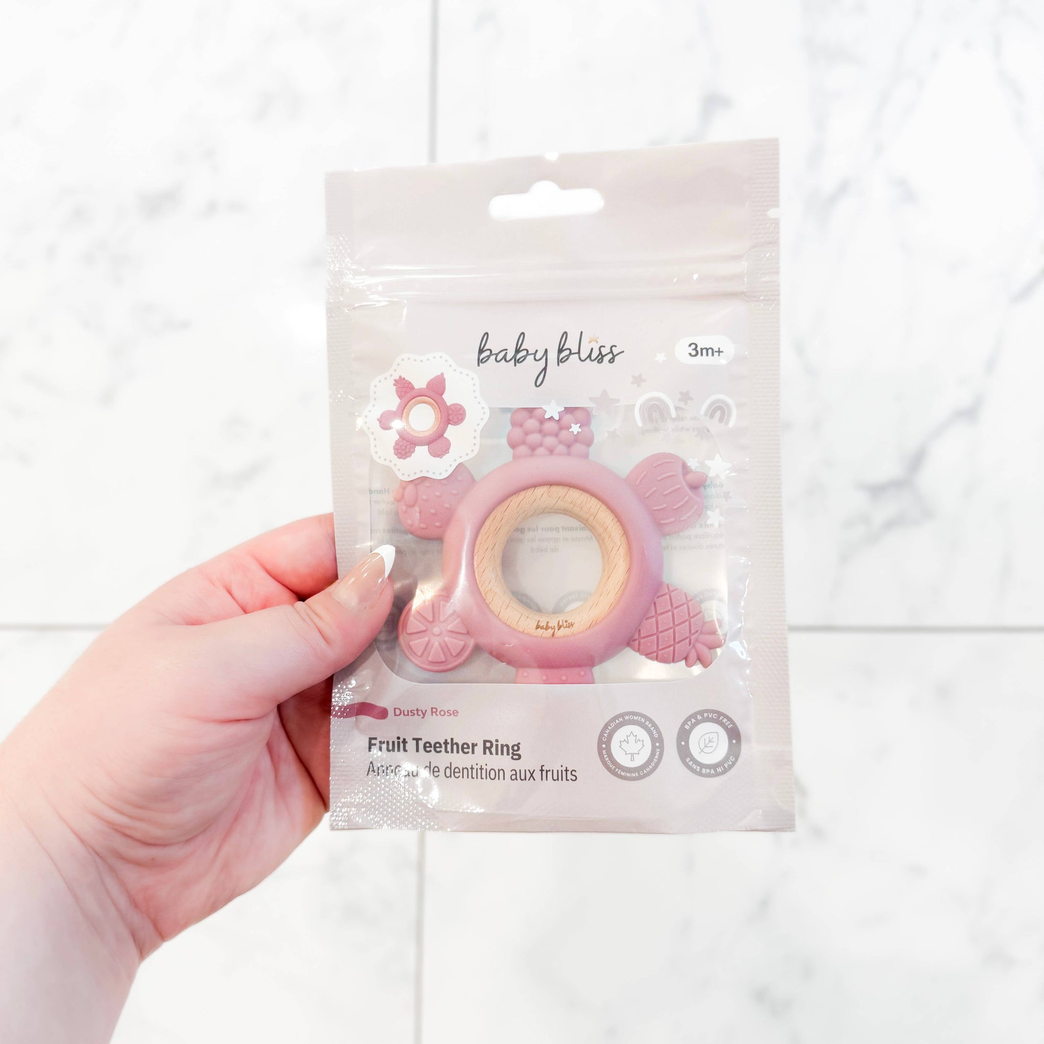 Baby Bliss Fruit Teether Ring - Dusty Rose