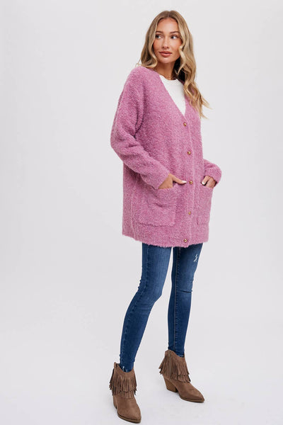 BLUIVY BUTTONED BOUCLE CARDIGAN