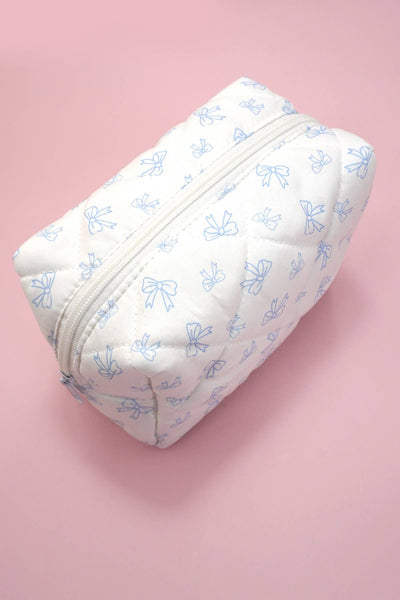 JOSSLYN QUILTED COTTON BOW COSMETIC POUCH BAG |