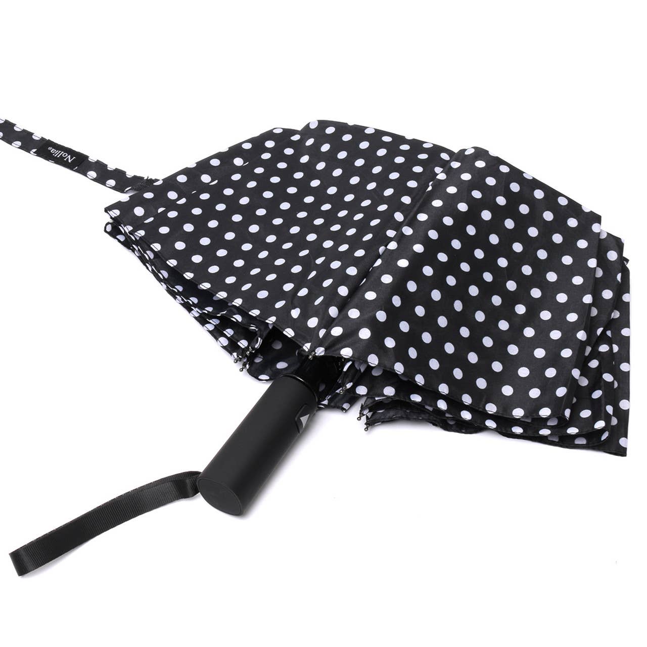 SELINI Compact Umbrella with White Polka Dots - Auto Open Umbrella