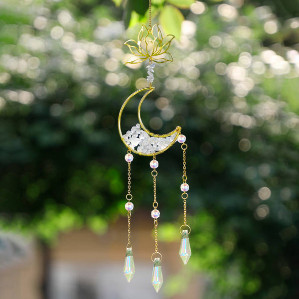 Crystolver Lotus Moon Suncatcher Crystal Prism Hanging