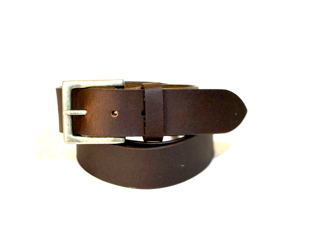 GREENWOOD LEATHER Leather Brown Belt with Silver Buckle Jeans