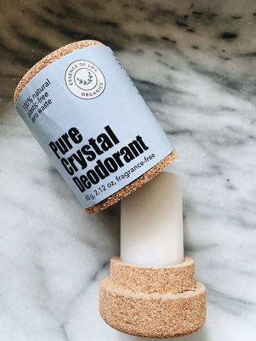 Essence of Life Organics Crystal Deodorant Stick, in zero waste cork packaging
