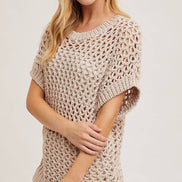 SHEER FISHNET KNIT PULLOVER TOP