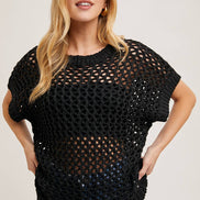 SHEER FISHNET KNIT PULLOVER TOP