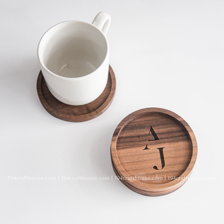 Custom ELORA Engraved Round Wood Coaster - Home Decor & Gifts-2PC