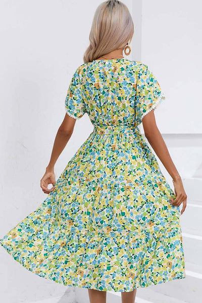 Wrap V Neck Tulip Sleeves Maxi Floral Dress ZZKF1015