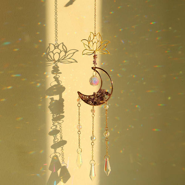 Crystolver Lotus Moon Suncatcher Crystal Prism Hanging