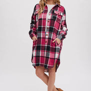 BLUIVY FLANNEL PLAID LONGLINE SHACKET