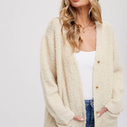 BLUIVY BUTTONED BOUCLE CARDIGAN