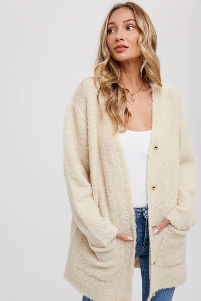 BLUIVY BUTTONED BOUCLE CARDIGAN