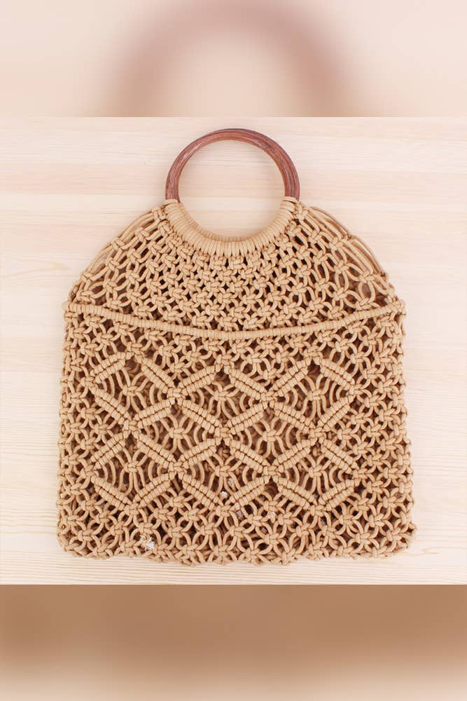 Hand Knitting Beach Straw Bag