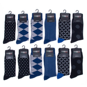 Men 12 Pk Assorted Fancy Pattern Poly Socks-DSP12H-BK