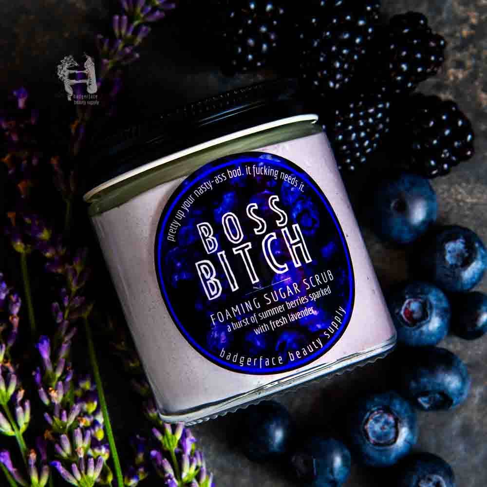 Badgerface Blackberry Lavender Foaming Sugar Scrub. Natural Body Scrub.