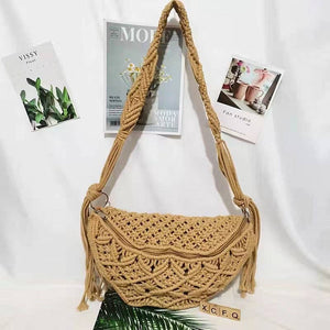 Vintage Cotton Straw Crochet Knitted Crossbody Purse Bag