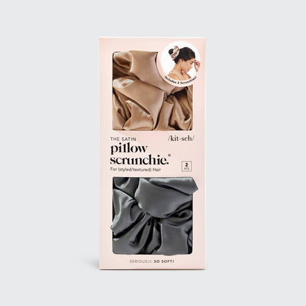 KITSCH Satin Sleep Pillow Scrunchies - Charcoal/Gold