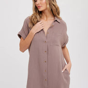 BLUIVY BUTTON UP SHIRT DRESS WITH POCKET