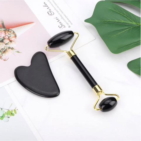 Crystolver Black Jade Roller & Gua Sha Set