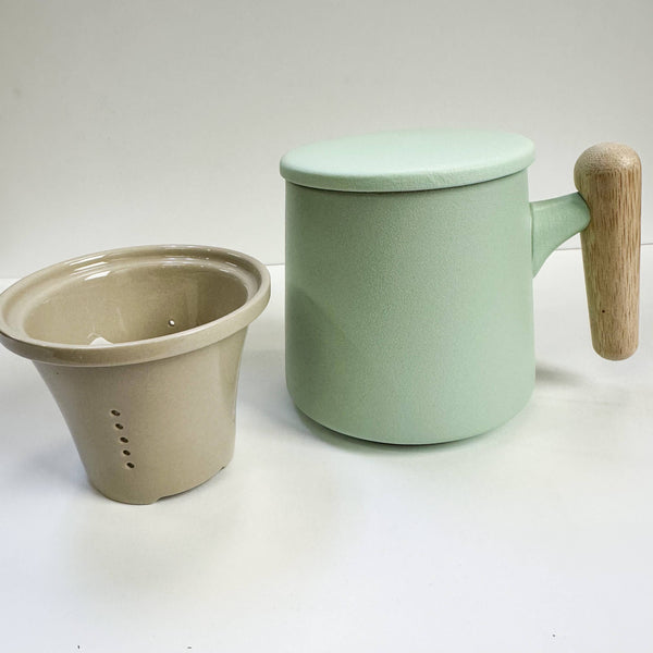 Japanese Wave Ceramic Tea Mug with Infuser & Lid