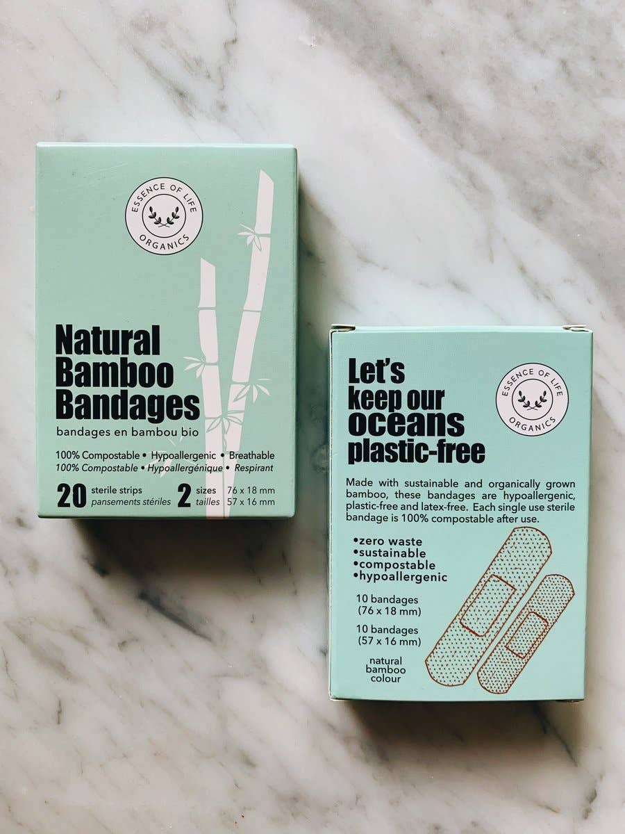 Essence of Life Organics 100% Biodegradable Bamboo Bandages, 20 Strips (2 Sizes)