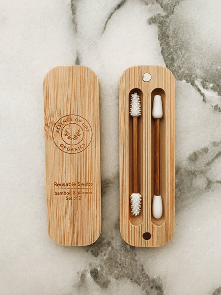 Essence of Life Organics Reusable Silicone and Bamboo Swabs, Set of 2