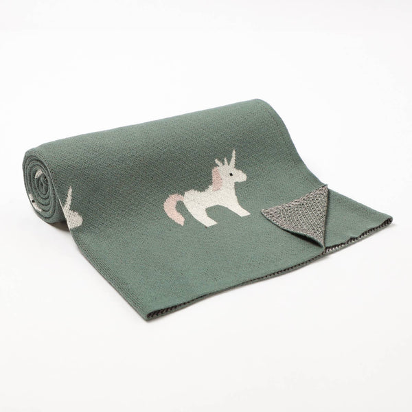 Bleu La La 100% Luxury Cotton Swaddle Receiving Baby Blanket - Unicorn