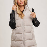 BLUIVY HOODED ZIPPER DOWN LONGLINE PUFFER VEST